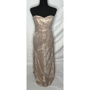 Davids Bridal Champagne Cream Strapless Lace Floor Length Wedding Gown‎ Size 2